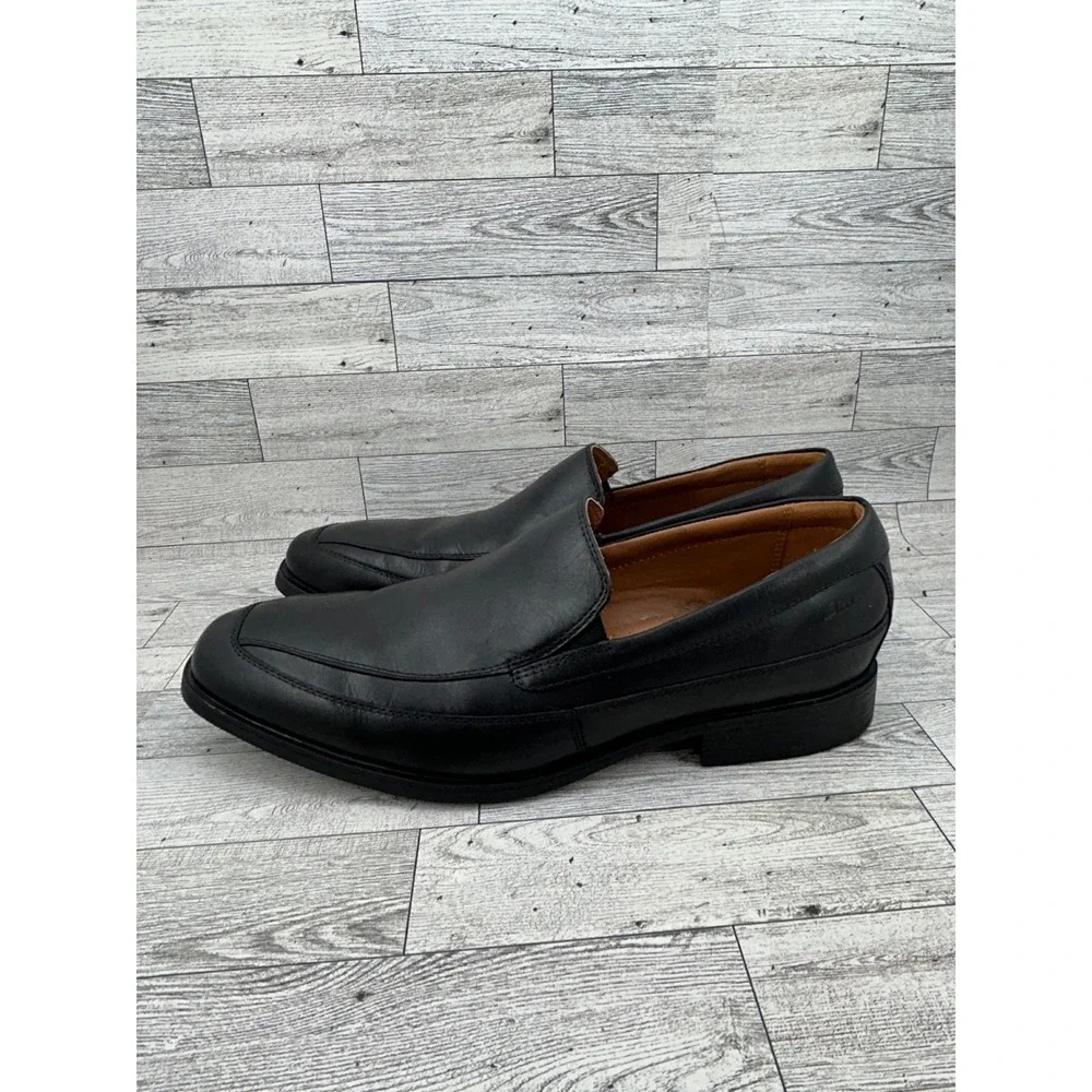 Clarks Whiddon Step Men Black Leather Loafers Dress Shoes Size 11W 261103128100